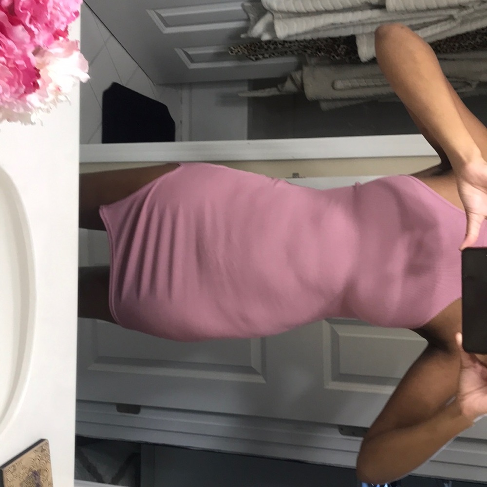 Ribbed High Neck Split Detail Bodycon Dress